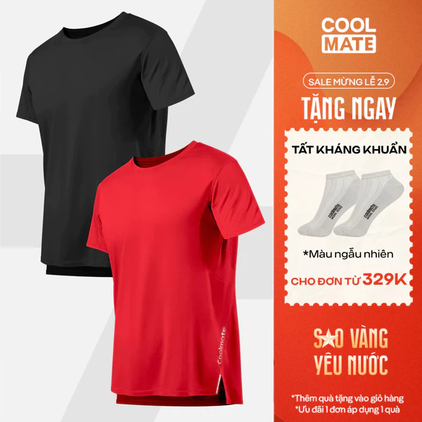 [TẶNG TẤT ĐƠN 329K]Combo 2 áo thun nam thể thao chạy bộ Essentials Fast & Free Run II siêu nhẹ Coolmate