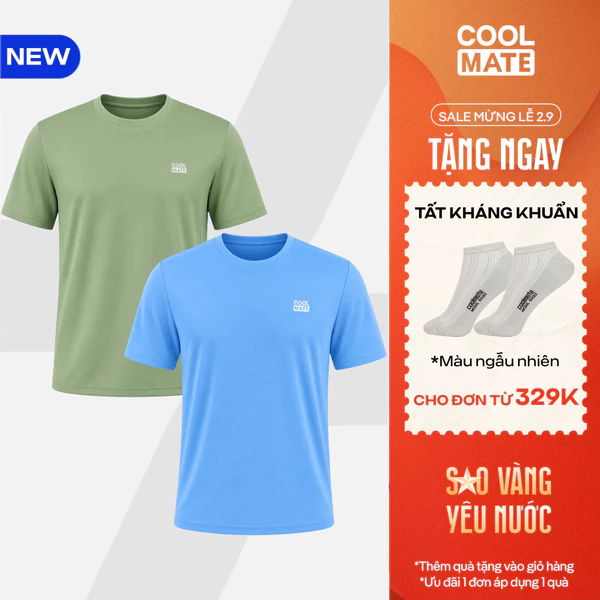 [TẶNG TẤT ĐƠN 329K]COMBO 2 ÁO THUN thể thao Essentials công nghệ Exdry 2.0 tập Gym Pickleball thoáng khí Coolmate