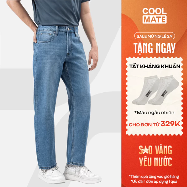 [TẶNG TẤT]Quần Jeans Basics dáng suông rộng Regular Straight dày dặn, quần đi làm đi chơi Coolmate