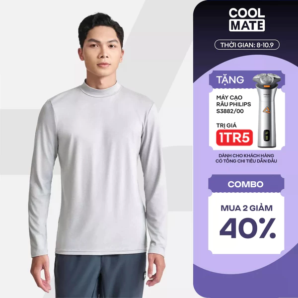 [MUA 2 GIẢM 40%]Áo giữ nhiệt mặc trong Essential Brush Poly cổ trung mềm mại, giữ ấm tốt Coolmate