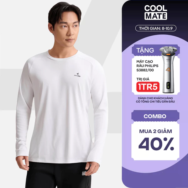 [MUA 2 GIẢM 40%]Áo thun thể thao nam dài tay Logo Active form Regular tập Gym Pickleball thấm hút Coolmate