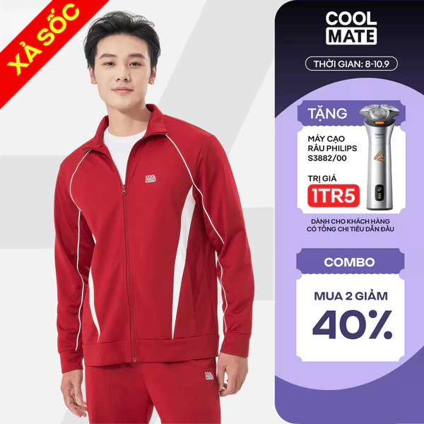 [MUA 2 GIẢM 40%]Áo khoác thể thao Teamwear lightweight Flexline active, áo khoác màu đỏ Việt Nam Coolmate