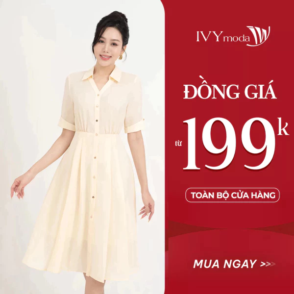 Đầm lụa cổ đức dáng xòe nữ IVY moda MS 48M8682
