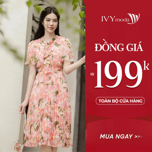 Đầm hoa xếp ly nữ IVY moda MS 48M8643