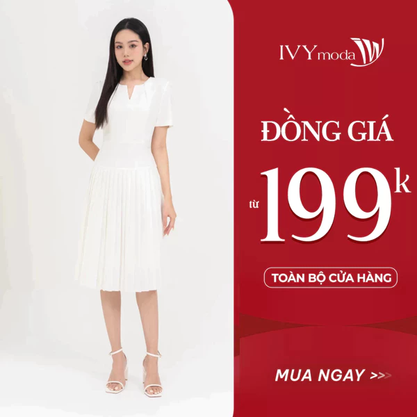 Pleated Midi Spring Dress - Đầm xếp ly cổ kiểu nữ IVY moda MS 48M8770