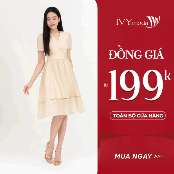 Đầm lụa xòe cổ V nữ IVY moda MS 48M6598
