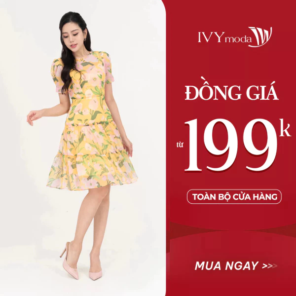 Đầm voan hoa dáng xòe nữ IVY moda MS 48M8652