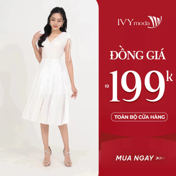 Swing Dress - Đầm dạo phố cổ V nữ IVY moda MS 41M8693