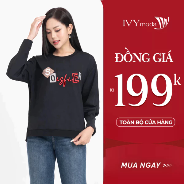 Áo thun nữ tay dài họa tiết in chữ, áo thun nữ dáng suông IVY moda MS 58B9470