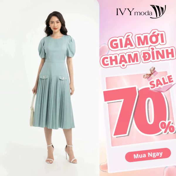 Đầm xòe hạ eo xếp ly nữ IVY moda MS 48M7565
