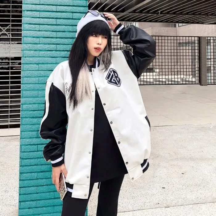 Áo khoác Bomber Unisex Black White Varsity - Ima God Breaker