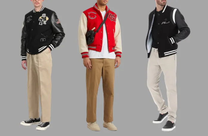 Phối Áo khoác bóng chày Varsity với Quần kaki