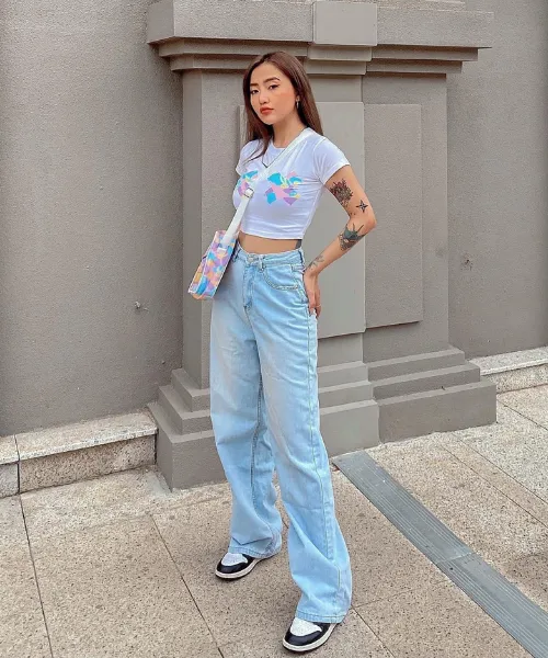 Giày Jordan cổ cao x quần jeans x áo croptop