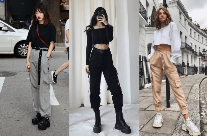 Mix quần jean cargo và áo thun đơn giản