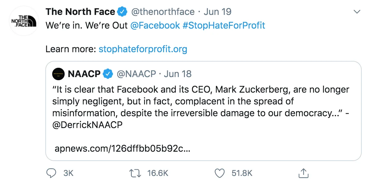 #StopHateForProfit: The North Face chính thức tẩy chay quảng cáo trên Facebook