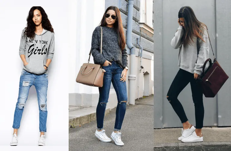 Thay đổi phong cách bụi bặm chất chơi cùng áo Sweater mix với quần jean rách