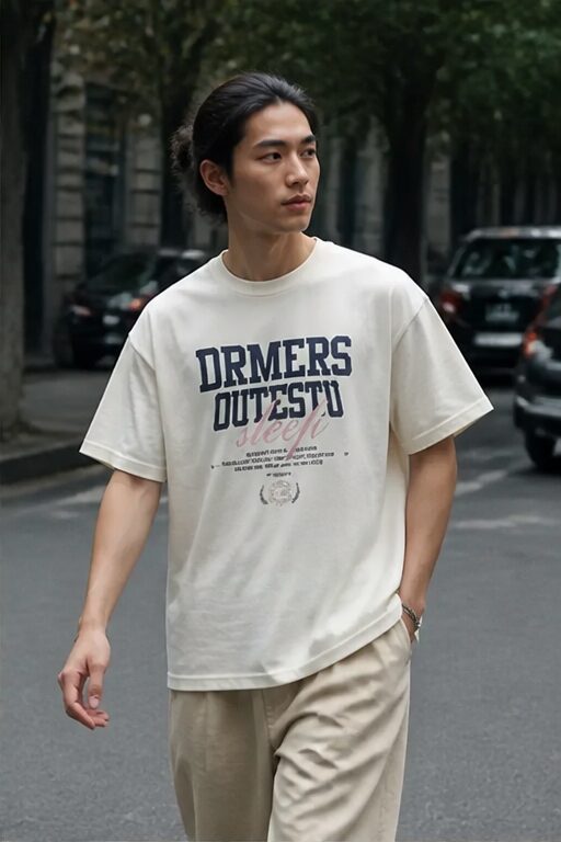 áo thun cotton đen, in chữ "DRMERS" sau lưng.