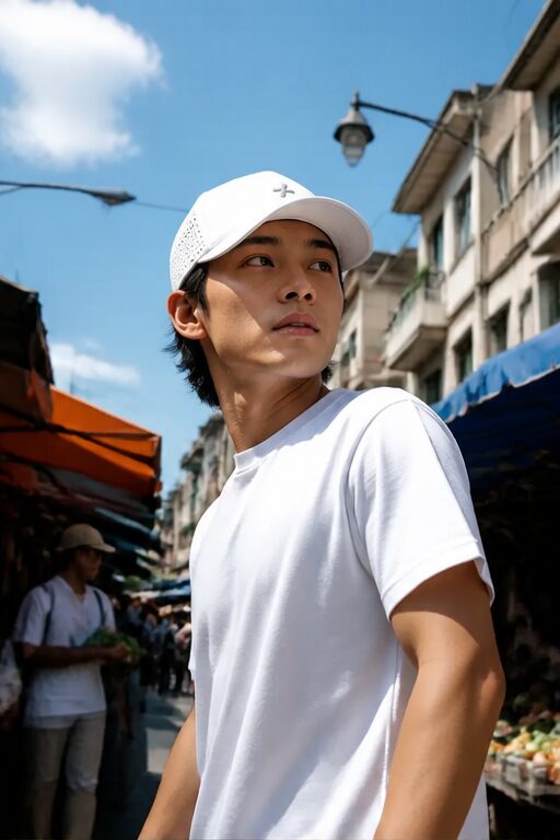 mũ lưỡi trai trắng, cotton, đục lỗ