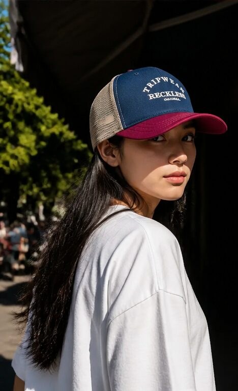 mũ lưỡi trai xanh navy đỏ, lưới, thêu chữ