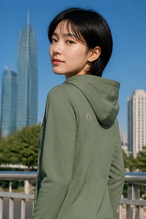 áo hoodie xanh lá cây, khóa kéo, mũ trùm đầu