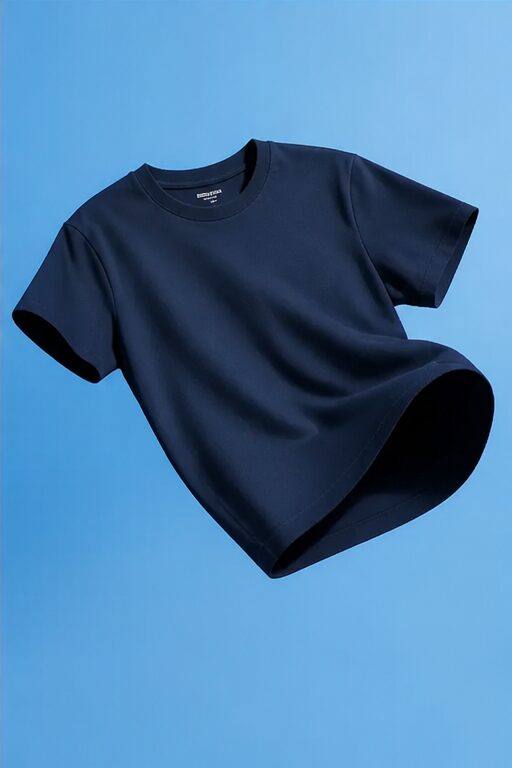 áo thun cotton xanh navy, cổ tròn, tay ngắn.